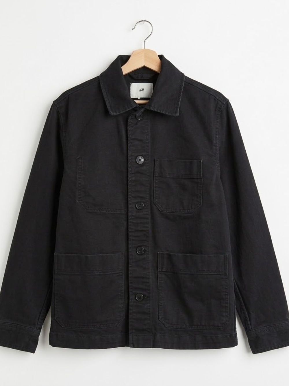 H&M Men's XS Black Cotton Twik Work Jacket Utility Shacket 100% Cotton